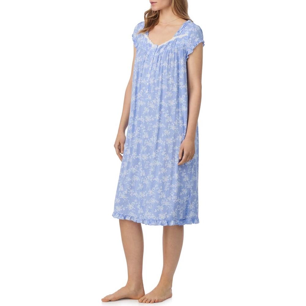 Eileen West Floral Waltz Nightgown Blue White 2X Pajama Sleep Dress Modal Blend